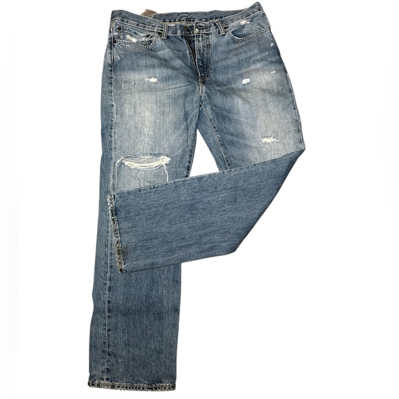 Levi's 514 Men's 2015 Classic Distressed Blue Denim Jeans 35x30 Regular Fit - Picture 1 of 8
